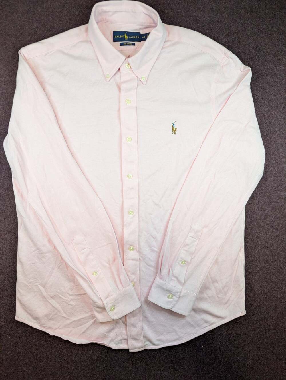 Men's Ralph Lauren, Flesh Pony Logo, Knit Oxford Shirt, Pink - Size L